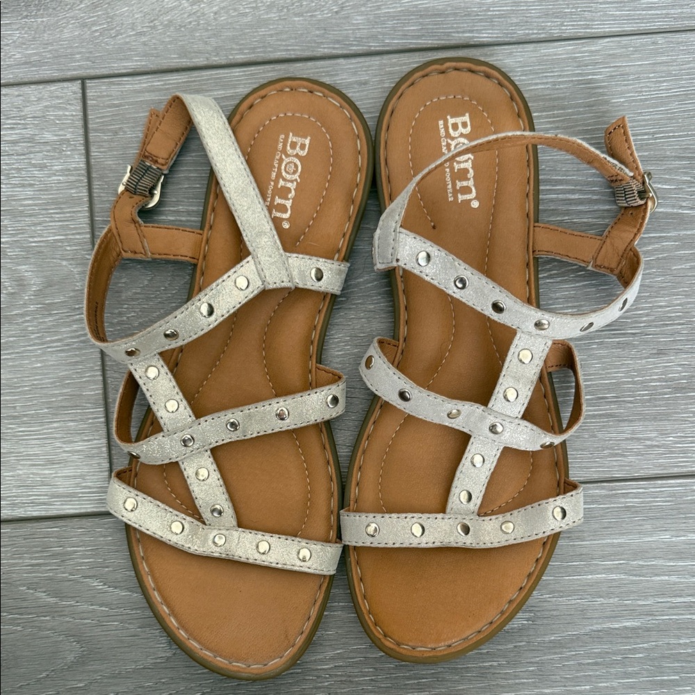 Born Tan and Silver Studded Sandals